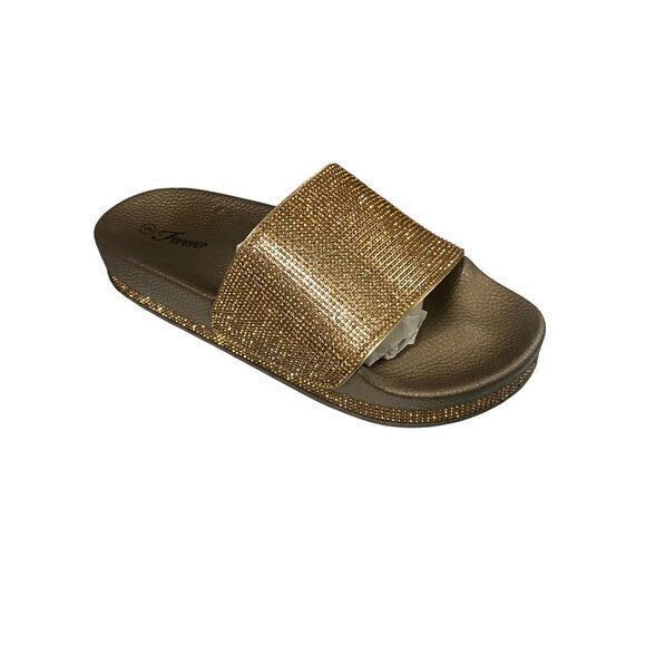Forever Link Viste-07 Rhinestone Slide Sandals Gold Size 9 - Picture 1 of 10